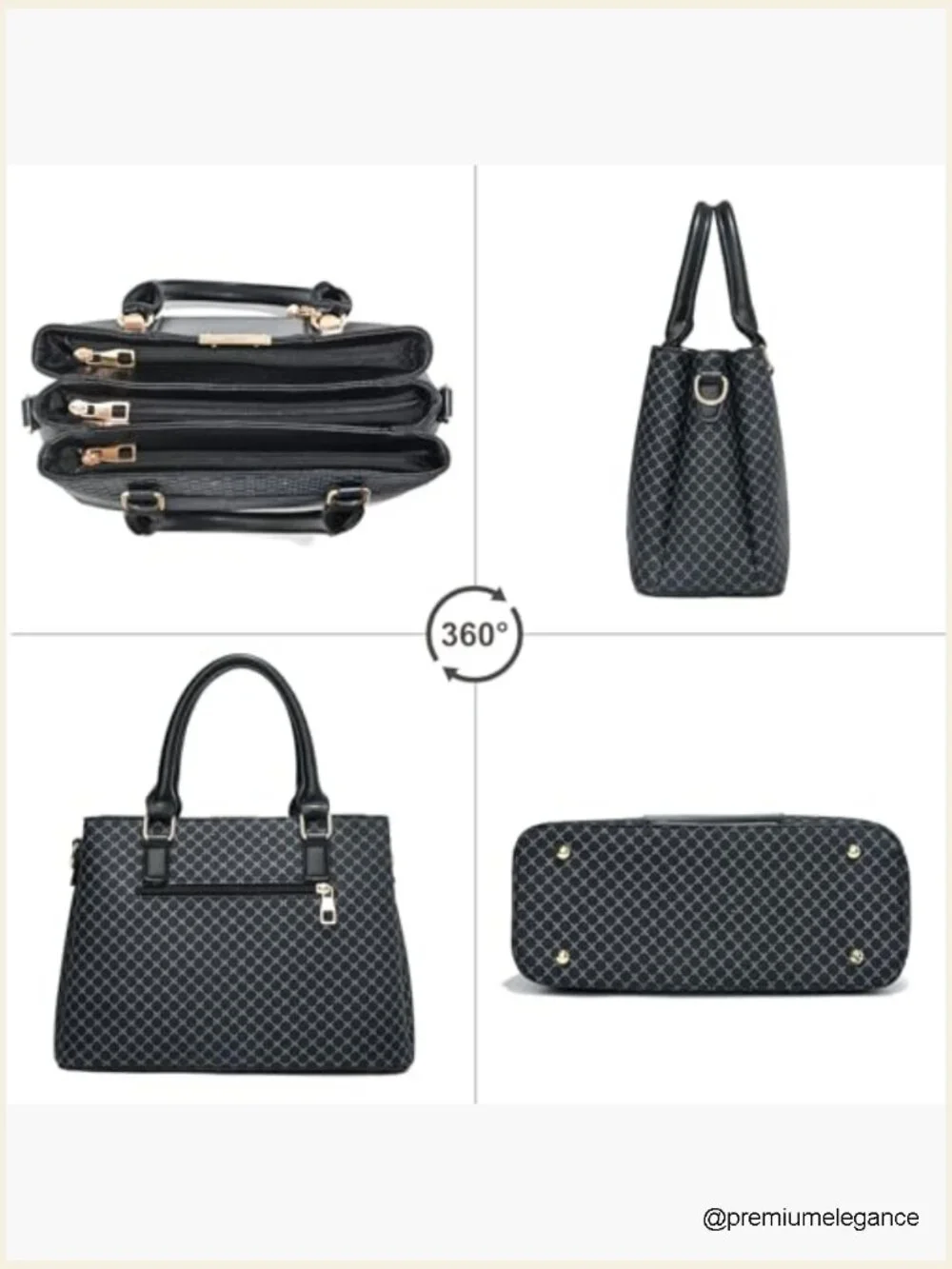 3-Zip Compartments Tote Satchel Shoulder Bag for Women